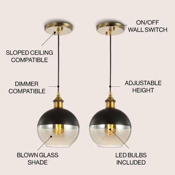 Nixon 7.5" Adjustable Drop Globe Metal/Glass LED Pendant - JONATHAN Y